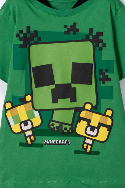 POLERA DE MINECRAFT CON CAPUCHA VERDE PARA NIÑO