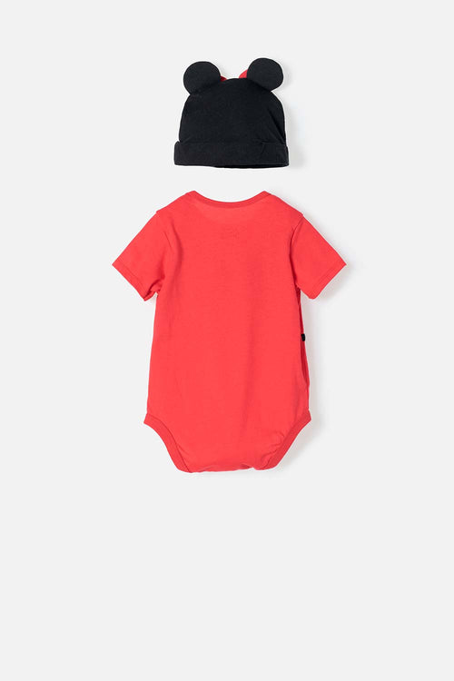 BODY DE MINNIE MOUSE MANGA CORTA NEGRO Y ROJO PARA BEBÉ NIÑA