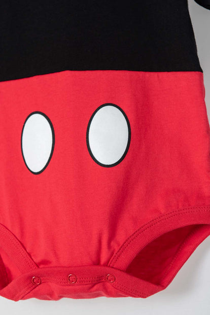 BODY DE MICKEY MOUSE MANGA CORTA ROJO CON NEGRO PARA BEBÉ NIÑO