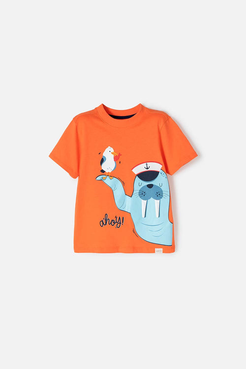 POLERA LITTLEMIC NARANJA MANGA CORTA PARA NIÑO 2T A 5T