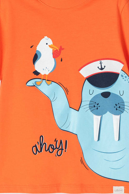 POLERA LITTLEMIC NARANJA MANGA CORTA PARA NIÑO 2T A 5T