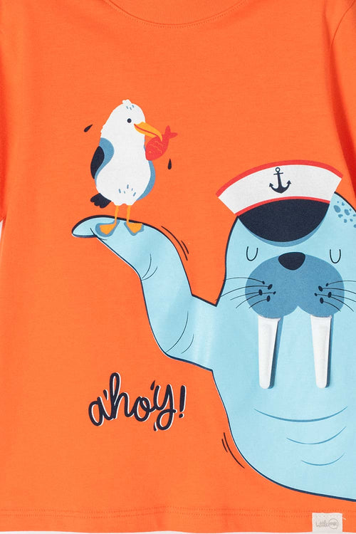 POLERA LITTLEMIC NARANJA MANGA CORTA PARA NIÑO 2T A 5T