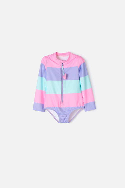 VESTIDO DE BAÑO LITTLEMIC MANGA LARGA MULTICOLOR PARA NIÑA 2T A 5T