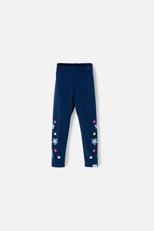 CALZAS AZUL CON FLORES PARA NIÑA 2T A 5T
