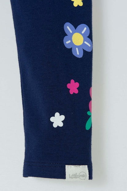 CALZAS AZUL CON FLORES PARA NIÑA 2T A 5T