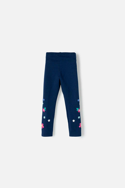 CALZAS AZUL CON FLORES PARA NIÑA 2T A 5T