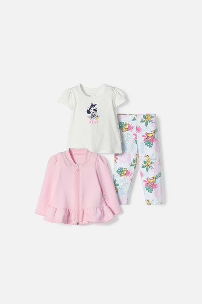 CONJUNTO DE LITTLEMIC X3 PIEZAS MARFIL Y ROSADO PARA BEBÉ NIÑA