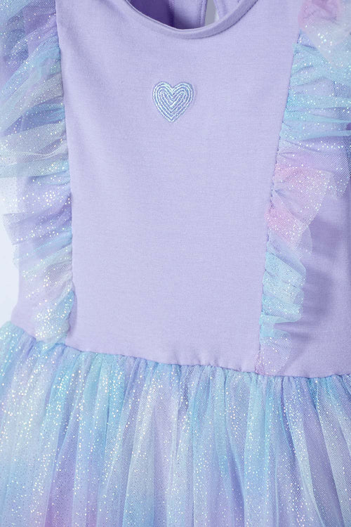 VESTIDO DE LITTLEMIC CON TULL VIOLETA PARA NIÑA 2T A 5T