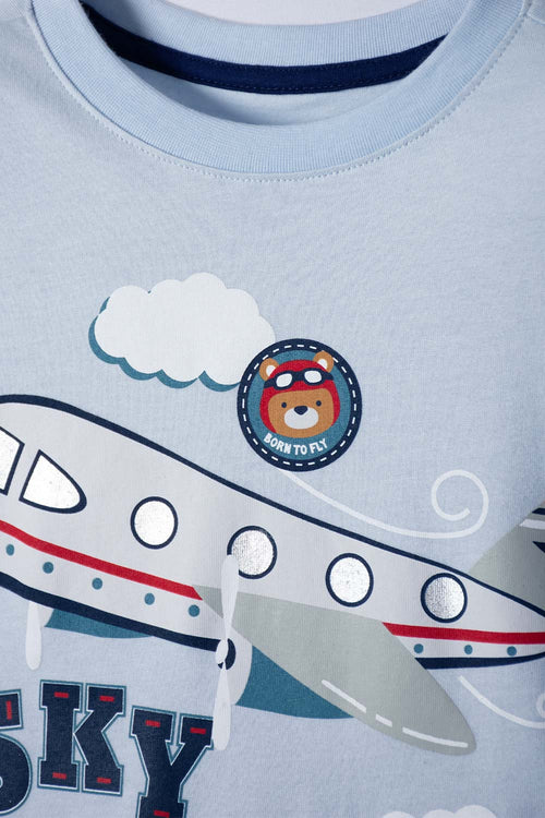 POLERA LITTLEMIC AZUL CLARA MANGA CORTA PARA NIÑO 2T A 5T