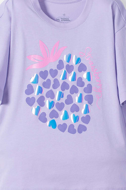 POLERA DE MIC MANGA CORTA LAVANDA CLARO PARA NIÑA