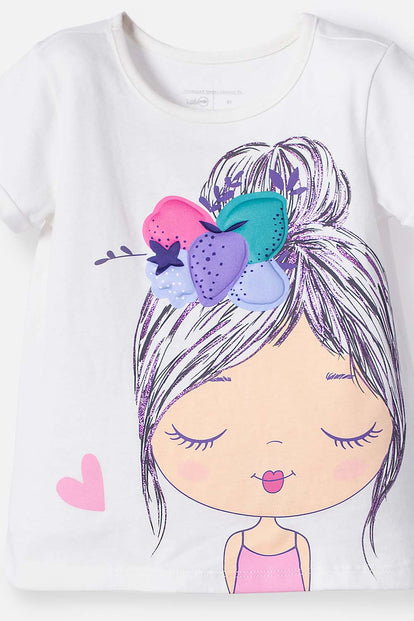 POLERA LITTLEMIC MARFIL MANGA CORTA PARA NIÑA 2T A 5T