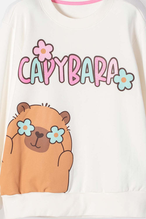 POLERON DE CAPYBARA MARFIL DE DISEÑO CERRADO PARA NIÑA