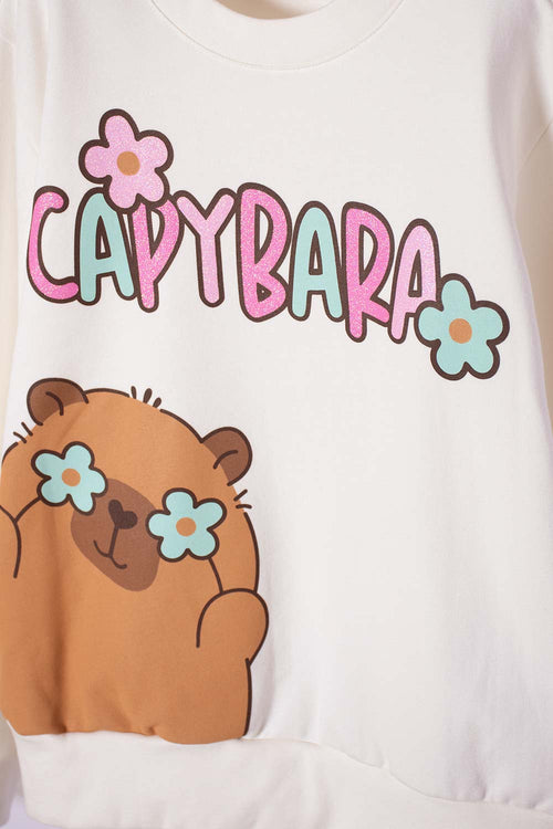 POLERON DE CAPYBARA MARFIL DE DISEÑO CERRADO PARA NIÑA