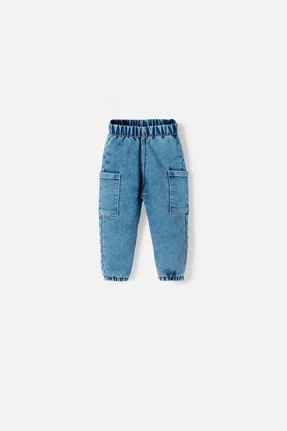 JOGGER DE LITTLEMIC CINTURA ELASTICA AZUL PARA BEBÉ NIÑA