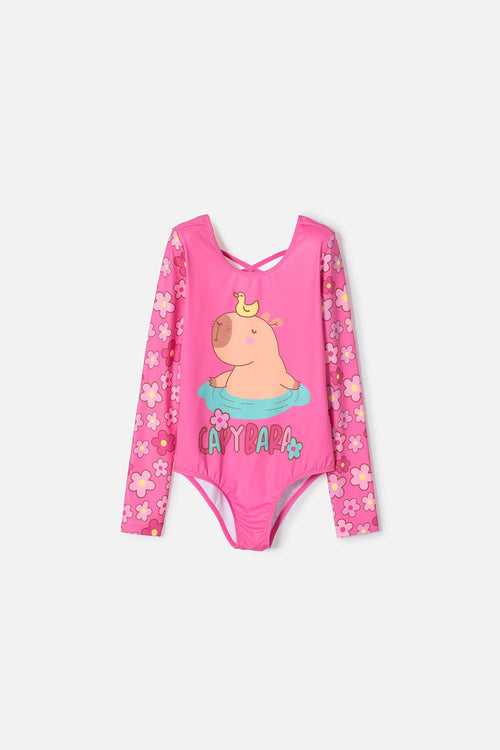 VESTIDO DE BAÑO DE MIC MANGA LARGA ROSADO PARA NIÑA