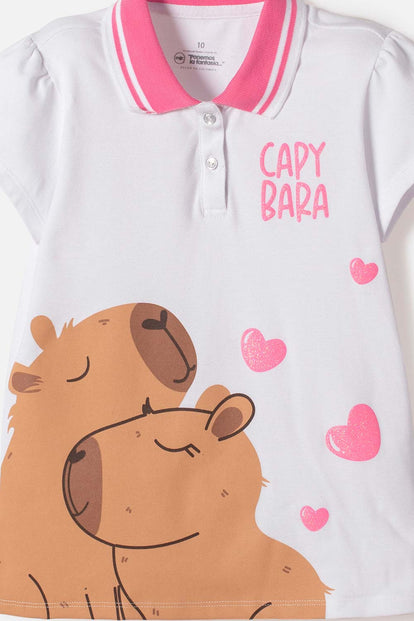 POLERA CAPIBARA TIPO POLO BLANCO PARA NIÑA