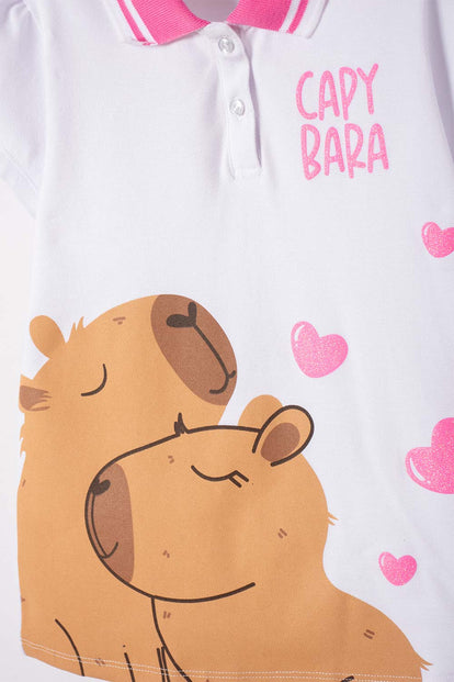 POLERA CAPIBARA TIPO POLO BLANCO PARA NIÑA
