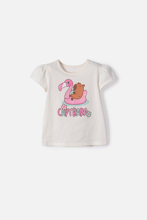 POLERA  LITTLEMIC MANGA CORTA MARFIL PARA NIÑA