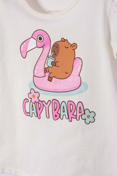 POLERA  LITTLEMIC MANGA CORTA MARFIL PARA NIÑA