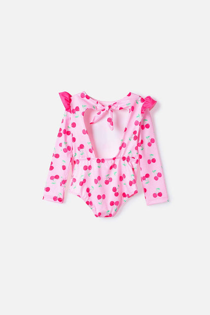 VESTIDO DE BAÑO LITTLEMIC MANGA LARGA ROSADO PARA NIÑA 2T A 6T