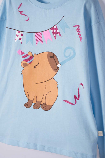 POLERA  DE MIC MANGA LARGA AZUL PARA NIÑA