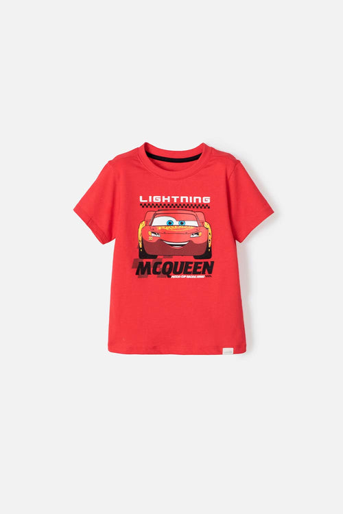 POLERA DE CARS CUELLO REDONDO ROJA PARA NIÑO DE 2T A 5T