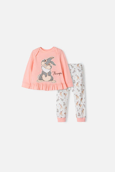 PIJAMA DE BAMBI CON PANTALÓN LARGO MANDARINA Y MARFIL PARA BEBÉ NIÑA