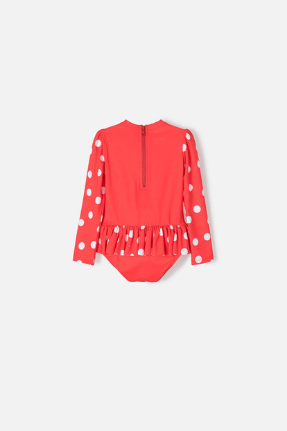 VESTIDO DE BAÑO MINNIE MOUSE MANGA LARGA ROJO PARA NIÑA 2T A 5T