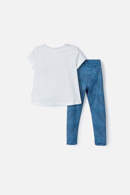 CONJUNTO DE STITCH CON CAMISETA BLANCO Y AZUL PARA NIÑA 2T A 5T