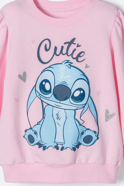 POLERON DE STITCH ROSADO CLARO CERRADO PARA NIÑA 2T A 5T