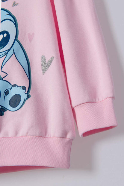 POLERON DE STITCH ROSADO CLARO CERRADO PARA NIÑA 2T A 5T