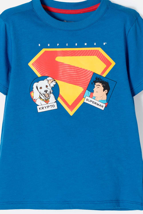 CONJUNTO DE SUPERMAN AZUL OSCURO DE PANTALÓN LARGO PARA NIÑO 2T A 5T