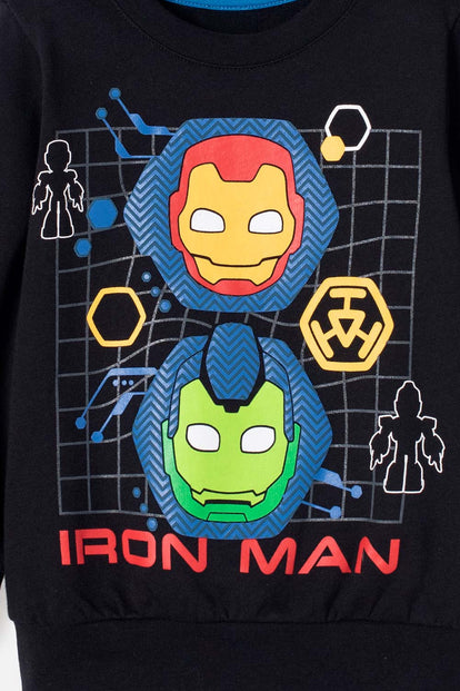 POLERON DE IRONMAN CERRADO NEGRO PARA NIÑO 2T A 5T
