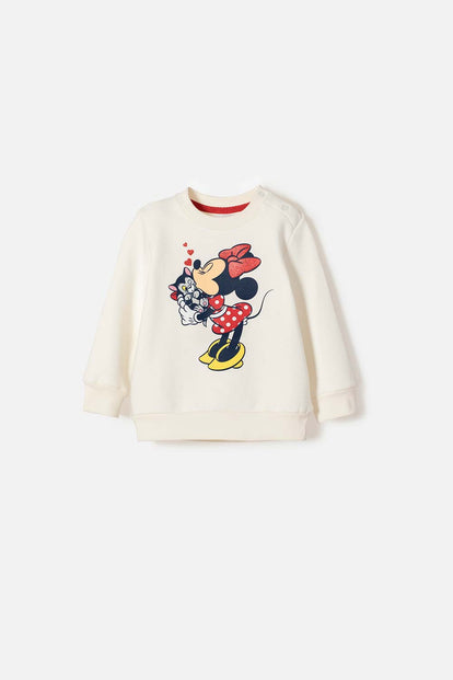POLERON DE MINNIE MOUSE CERRADO MARFIL PARA BEBÉ NIÑA