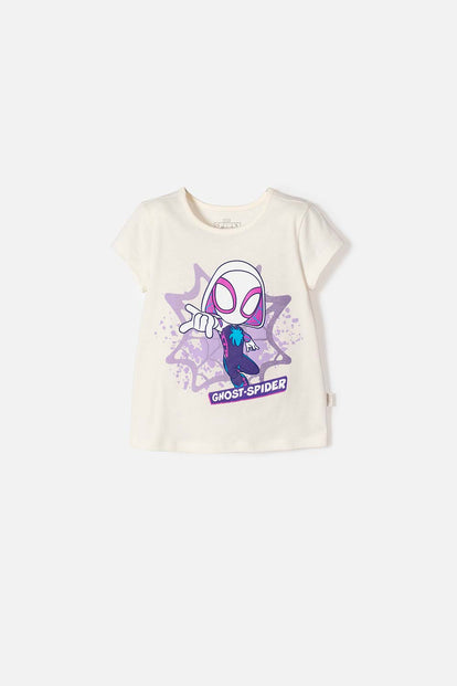POLERA  DE SPIDEY MANGA CORTA MARFIL PARA NIÑA 2T A 6T