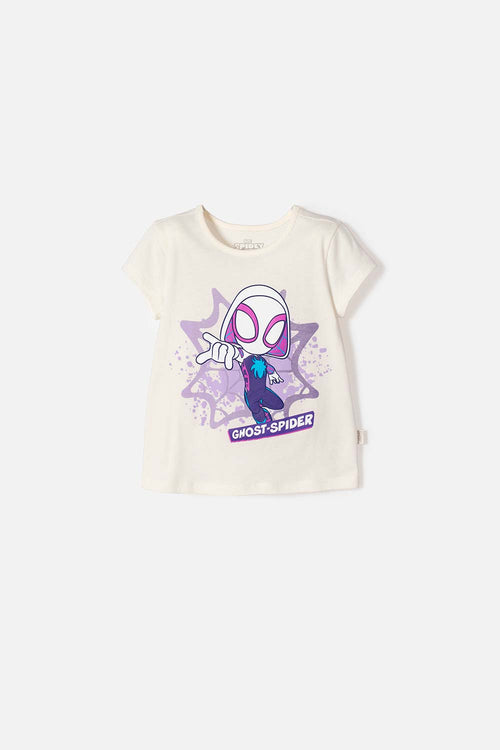 POLERA  DE SPIDEY MANGA CORTA MARFIL PARA NIÑA 2T A 6T