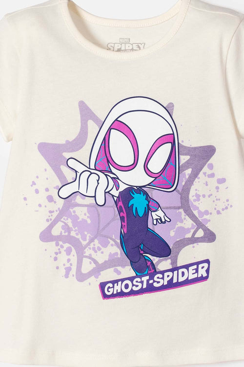 POLERA  DE SPIDEY MANGA CORTA MARFIL PARA NIÑA 2T A 6T