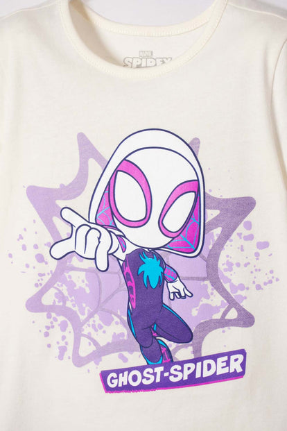 POLERA  DE SPIDEY MANGA CORTA MARFIL PARA NIÑA 2T A 6T