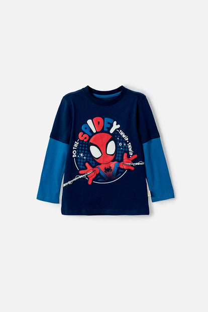POLERA DE SPIDERMAN MANGA LARGA AZUL PARA NIÑO 2T A 6T