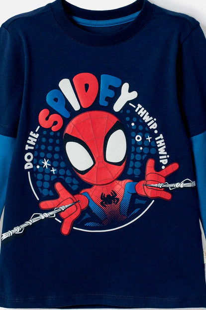 POLERA DE SPIDERMAN MANGA LARGA AZUL PARA NIÑO 2T A 6T