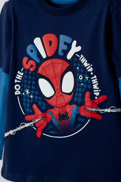 POLERA DE SPIDERMAN MANGA LARGA AZUL PARA NIÑO 2T A 6T