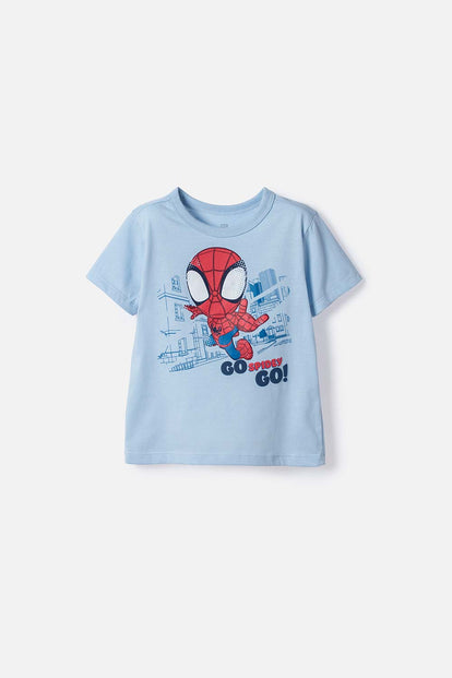 POLERA DE SPIDEY MANGA CORTA AZUL PARA NIÑO 2T A 6T