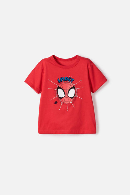 POLERA DE SPIDEY MANGA CORTA ROJO PARA NIÑO