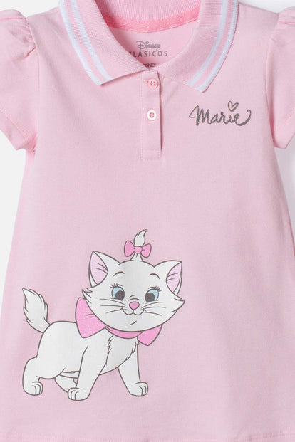 POLERA GATA MARIE TIPO POLO ROSADA PARA NIÑA 2T A 6T